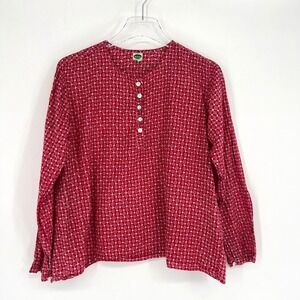 Dolma Top Womens XL Red Floral Lighweight Boho Henley Breathable Boxy‎ Pockets